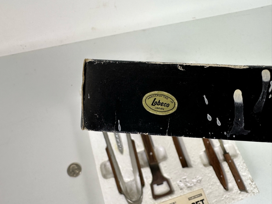 Mid-Century Modern Deluxe 6 Piece Bar Set Stainless Steel And Rosewood Handles Lobeco Made In Japan Never Used With Original Box [Photo 10]