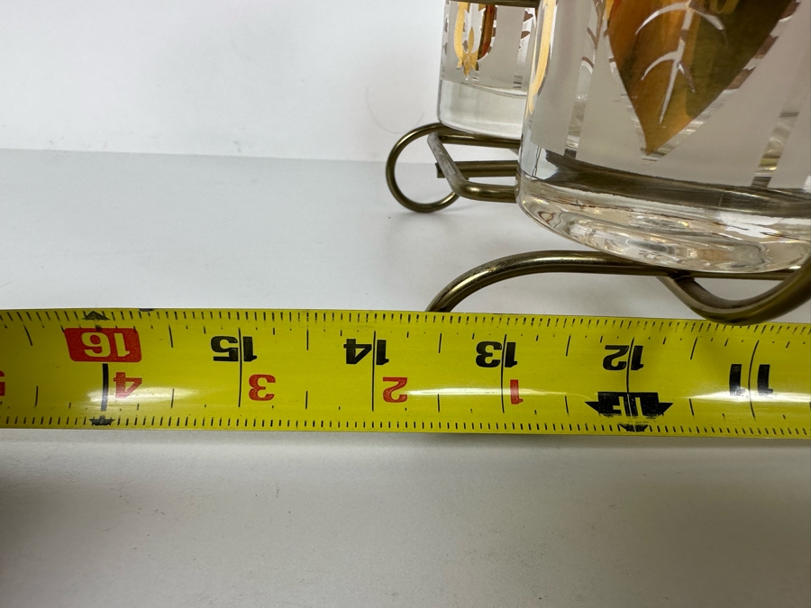 Mid-Century Gold Tone Barware Glasses 5.5H With Carrier 13.5W X 7D X 9H [Photo 10]