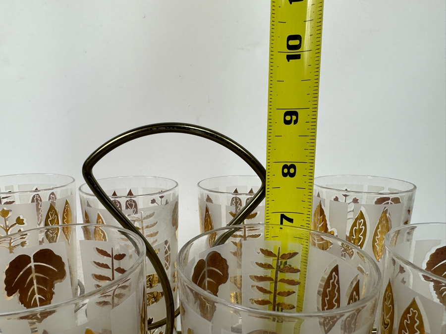 Mid-Century Gold Tone Barware Glasses 5.5H With Carrier 13.5W X 7D X 9H [Photo 12]