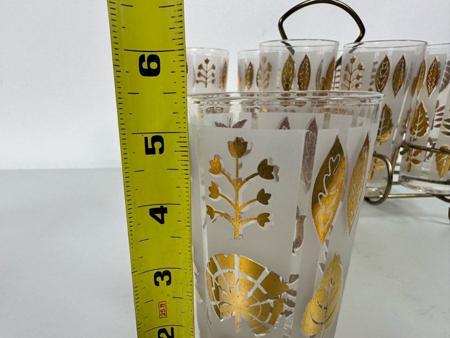 Mid-Century Gold Tone Barware Glasses 5.5H With Carrier 13.5W X 7D X 9H [Photo 9]