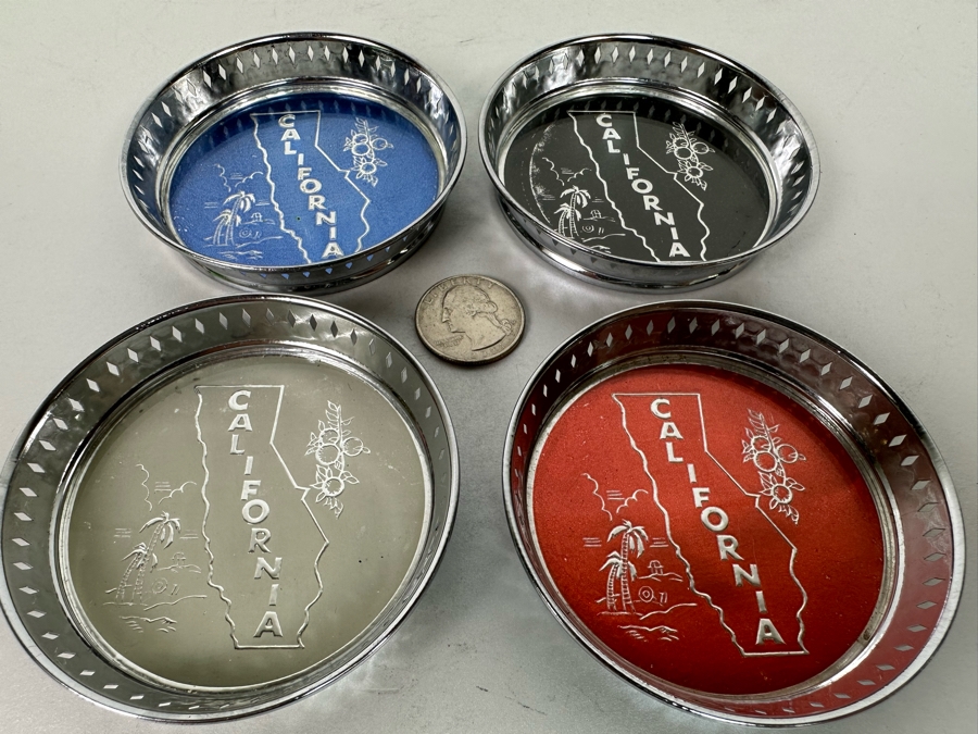 Four Vintage California Themed Metal Drink Coasters 3R Made In Japan [Photo 4]
