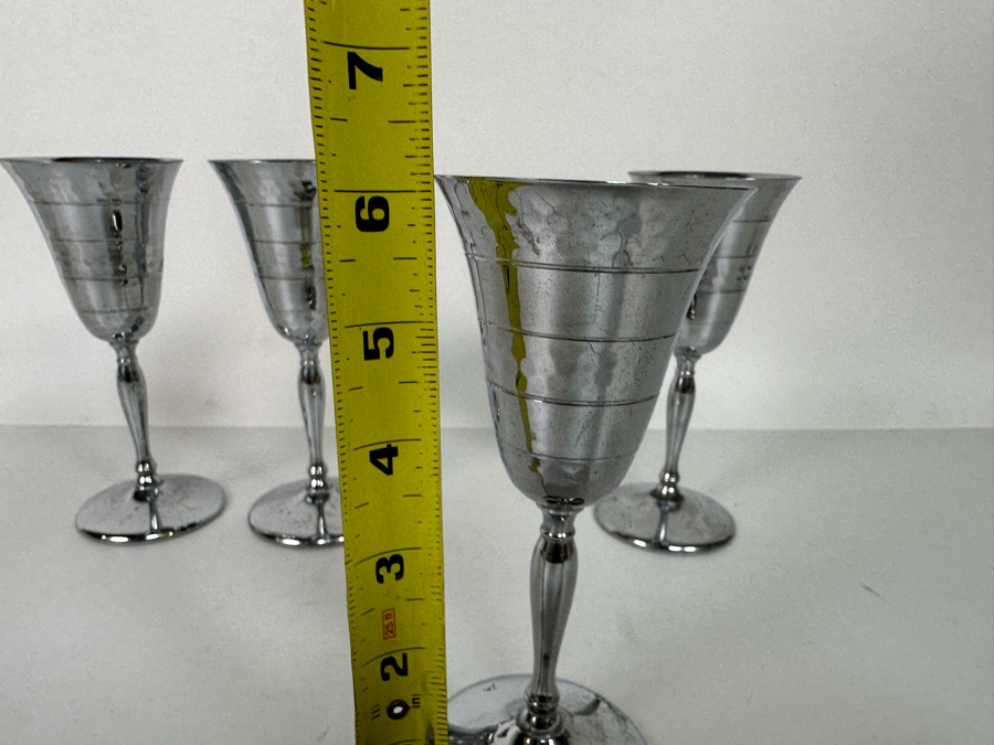 Four Krome Kraft Farber Brothers Cocktail Stemware Glasses 6H With Cocktail Beverage Server Pitcher 15H New York, NY [Photo 11]