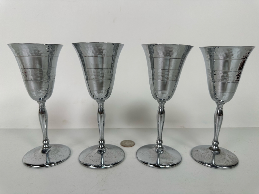 Four Krome Kraft Farber Brothers Cocktail Stemware Glasses 6H With Cocktail Beverage Server Pitcher 15H New York, NY [Photo 5]