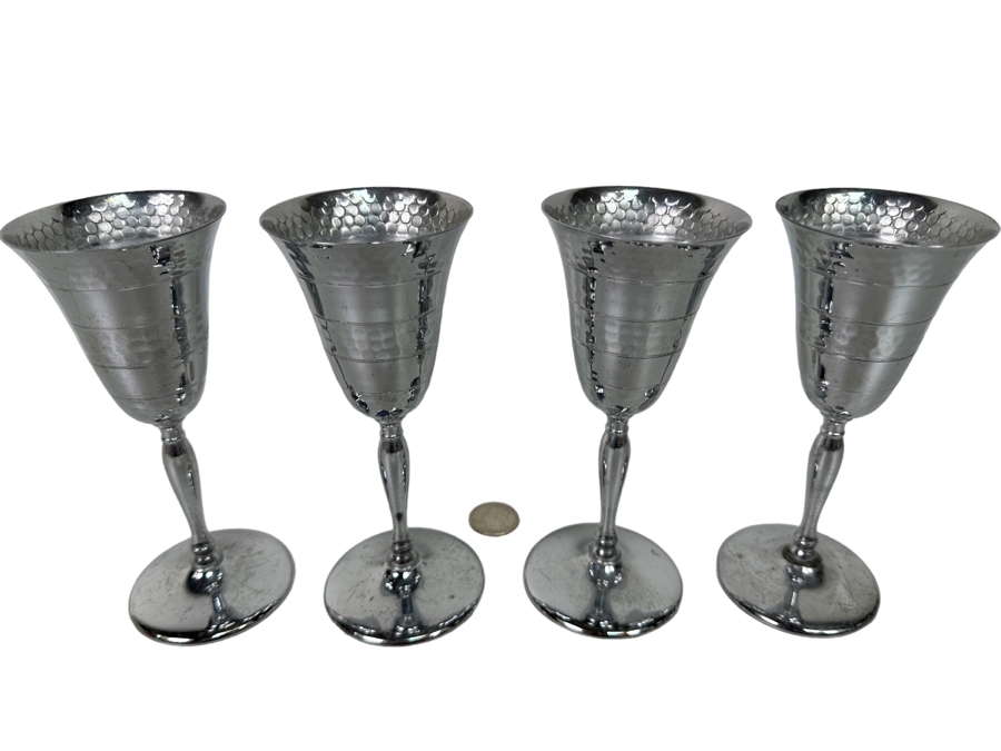 Four Krome Kraft Farber Brothers Cocktail Stemware Glasses 6H With Cocktail Beverage Server Pitcher 15H New York, NY [Photo 4]