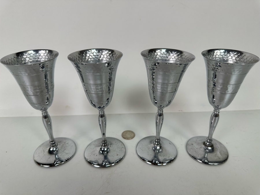 Four Krome Kraft Farber Brothers Cocktail Stemware Glasses 6H With Cocktail Beverage Server Pitcher 15H New York, NY [Photo 7]