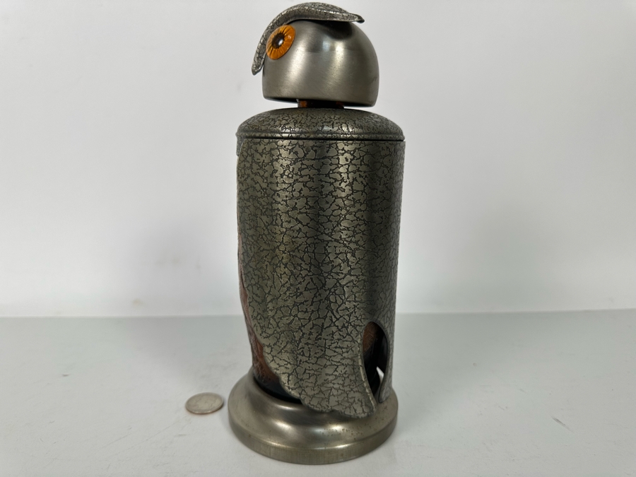 Vintage Mid-Century Modern Barware Owl Sculptural Liquour Decanter With Brown Glass Japan 9.5H [Photo 10]