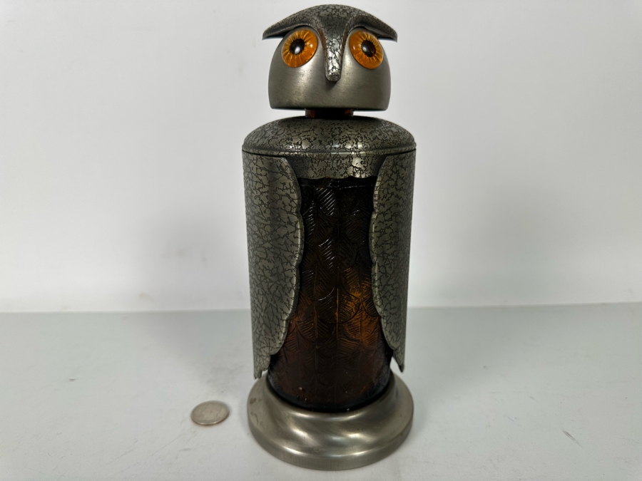 Vintage Mid-Century Modern Barware Owl Sculptural Liquour Decanter With Brown Glass Japan 9.5H [Photo 4]