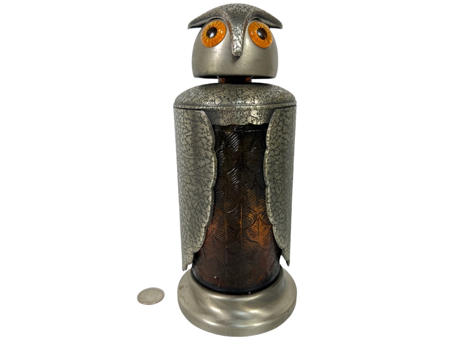 Vintage Mid-Century Modern Barware Owl Sculptural Liquour Decanter With Brown Glass Japan 9.5H