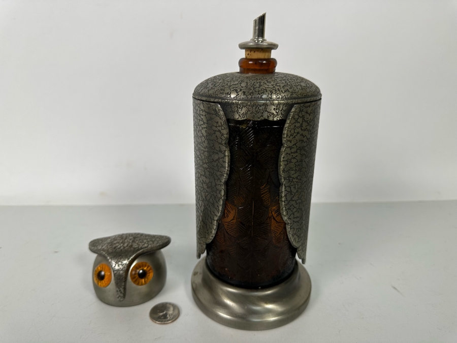 Vintage Mid-Century Modern Barware Owl Sculptural Liquour Decanter With Brown Glass Japan 9.5H [Photo 2]
