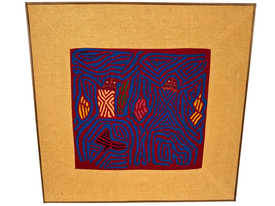 Nicely Framed Vintage Handmade Mola Textile From Panama 17 X 16 Framed 27 X 26