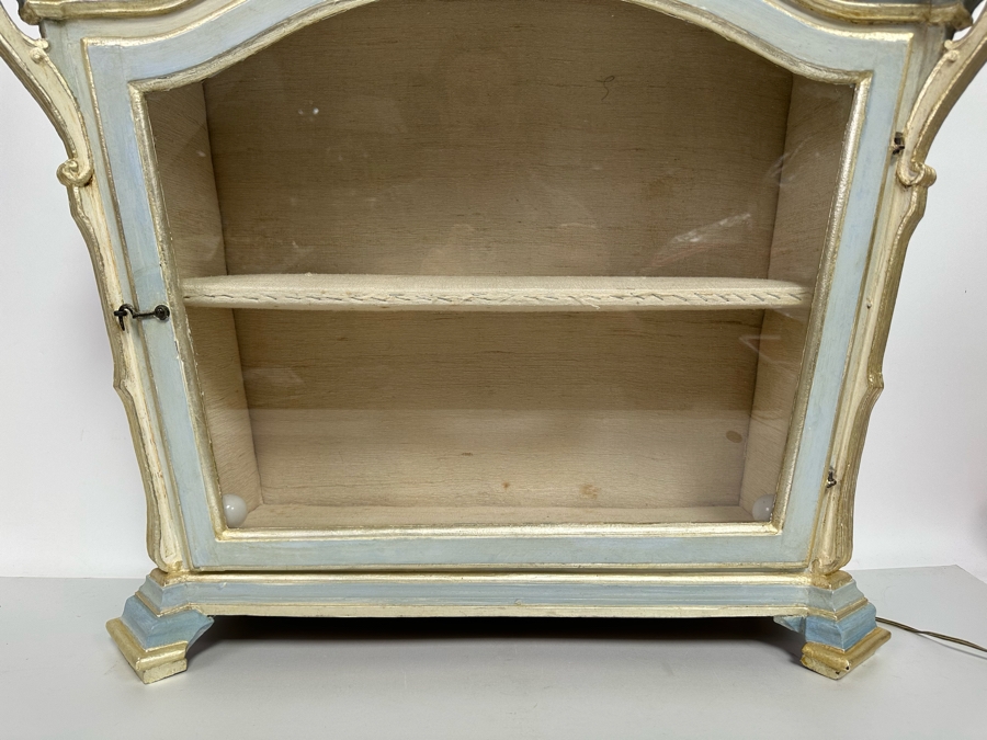 Incredible Antique Tabernacle Vitrine Table Top Display Case Hand Painted With Internal Lighting And Padded Shelving 28.5W X 12D X 32H [Photo 7]