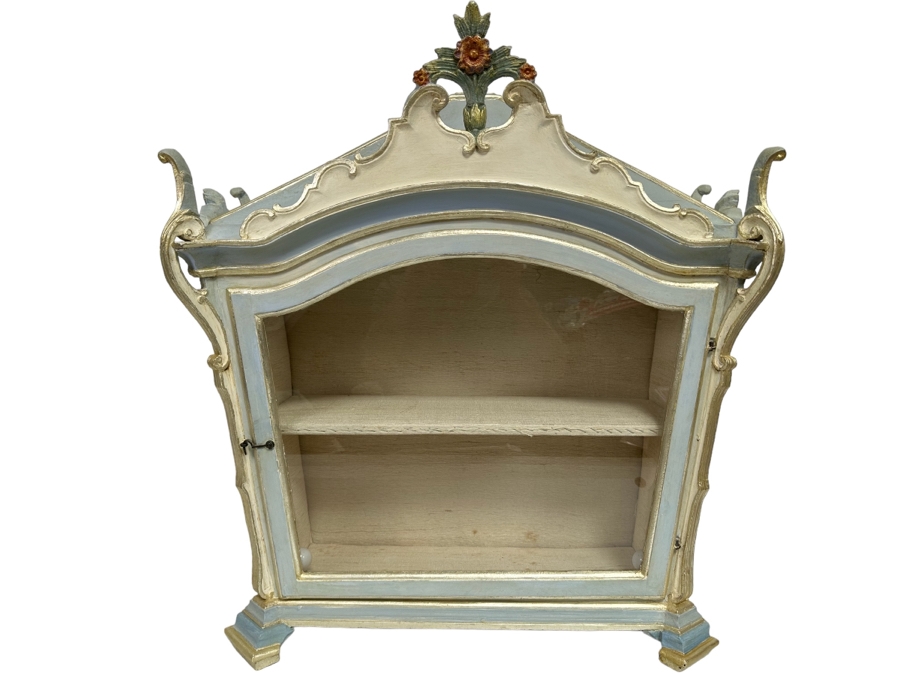 Incredible Antique Tabernacle Vitrine Table Top Display Case Hand Painted With Internal Lighting And Padded Shelving 28.5W X 12D X 32H [Photo 2]