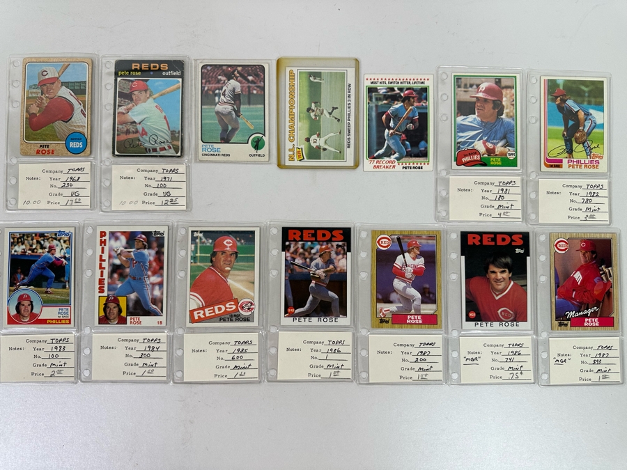 Fourteen Pete Rose Baseball Cards Starting From 1968 Through The Reds Manager Years In 1987 [Photo 2]
