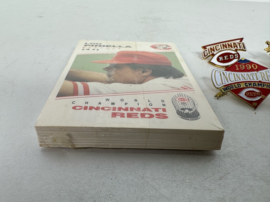 Pete Rose Baseball Collectibles Including Pocket Knife, Various Pins, Watch, Unopened Pete Rose Pepsi Playing Cards, Lou Piniella Cincinnati Reds Playing Cards, Button And More - See Photos [Photo 13]