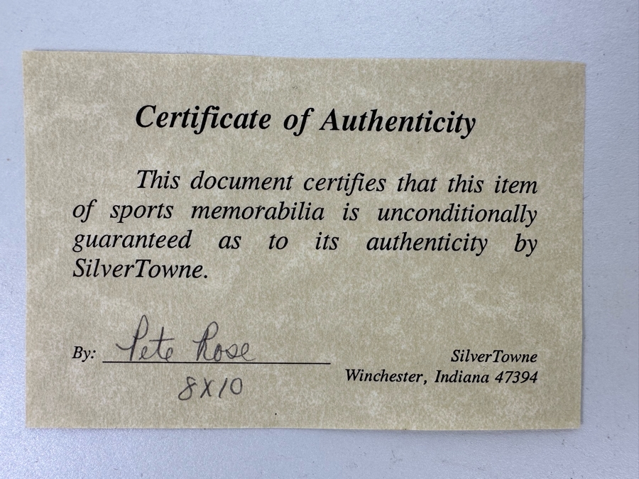 Autographed 8 X 10 Pete Rose Photograph With Certificate Of Authenticity [Photo 10]