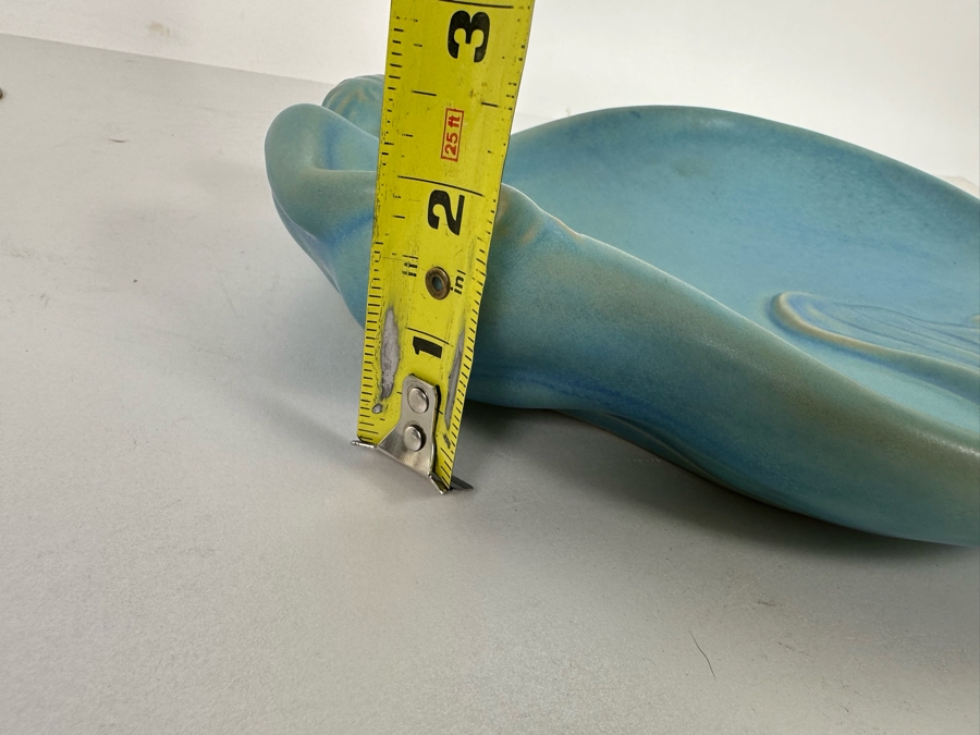 Vintage Van Briggle Art Pottery Mermaid Lorelie Blue Trinket Dish Bowl Colorado Springs, CO V3 G.P. 10.5W X 8.5D X 2H [Photo 13]