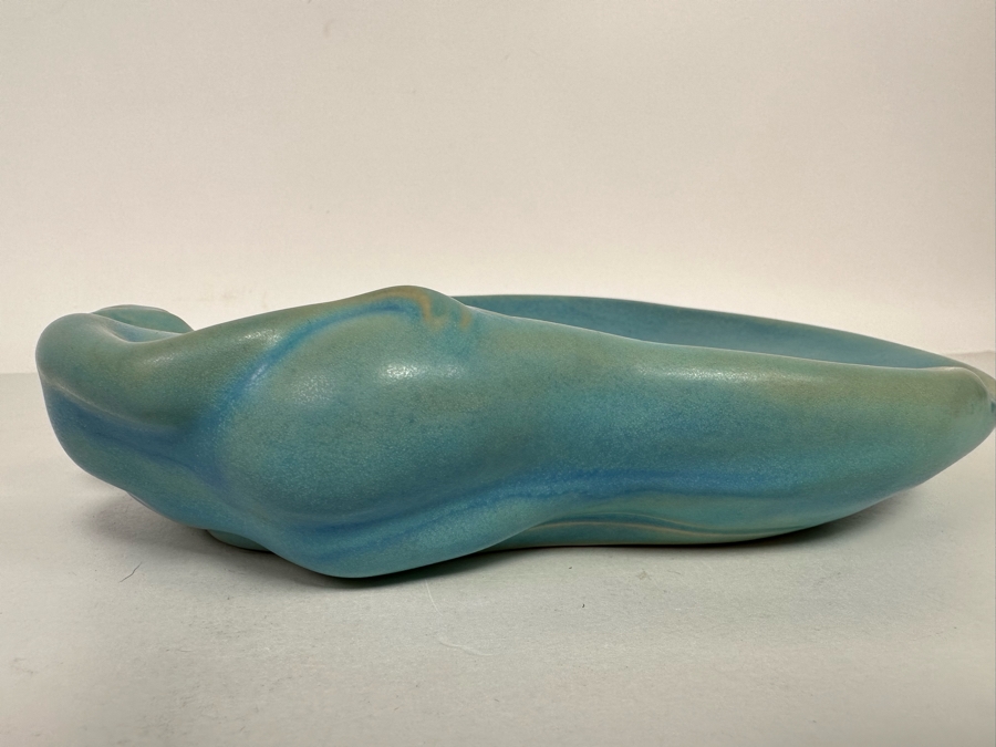 Vintage Van Briggle Art Pottery Mermaid Lorelie Blue Trinket Dish Bowl Colorado Springs, CO V3 G.P. 10.5W X 8.5D X 2H [Photo 14]