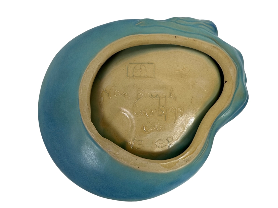Vintage Van Briggle Art Pottery Mermaid Lorelie Blue Trinket Dish Bowl Colorado Springs, CO V3 G.P. 10.5W X 8.5D X 2H [Photo 15]