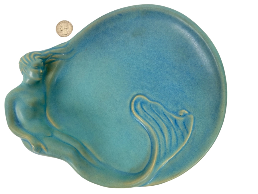 Vintage Van Briggle Art Pottery Mermaid Lorelie Blue Trinket Dish Bowl Colorado Springs, CO V3 G.P. 10.5W X 8.5D X 2H