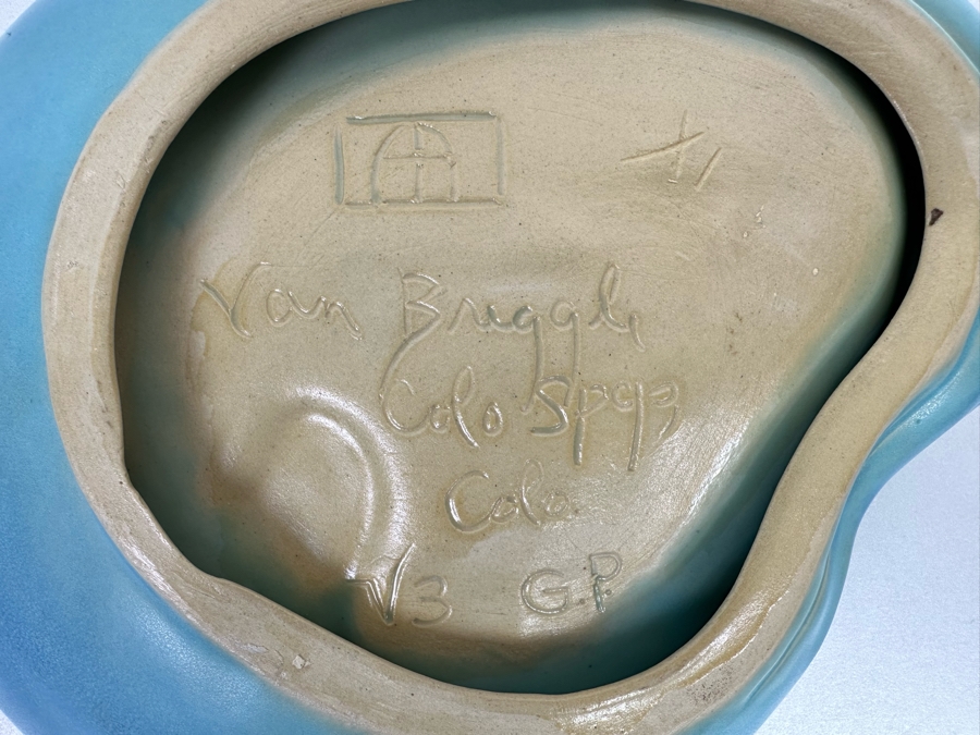 Vintage Van Briggle Art Pottery Mermaid Lorelie Blue Trinket Dish Bowl Colorado Springs, CO V3 G.P. 10.5W X 8.5D X 2H [Photo 8]