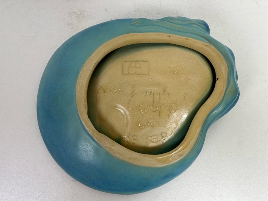 Vintage Van Briggle Art Pottery Mermaid Lorelie Blue Trinket Dish Bowl Colorado Springs, CO V3 G.P. 10.5W X 8.5D X 2H [Photo 7]
