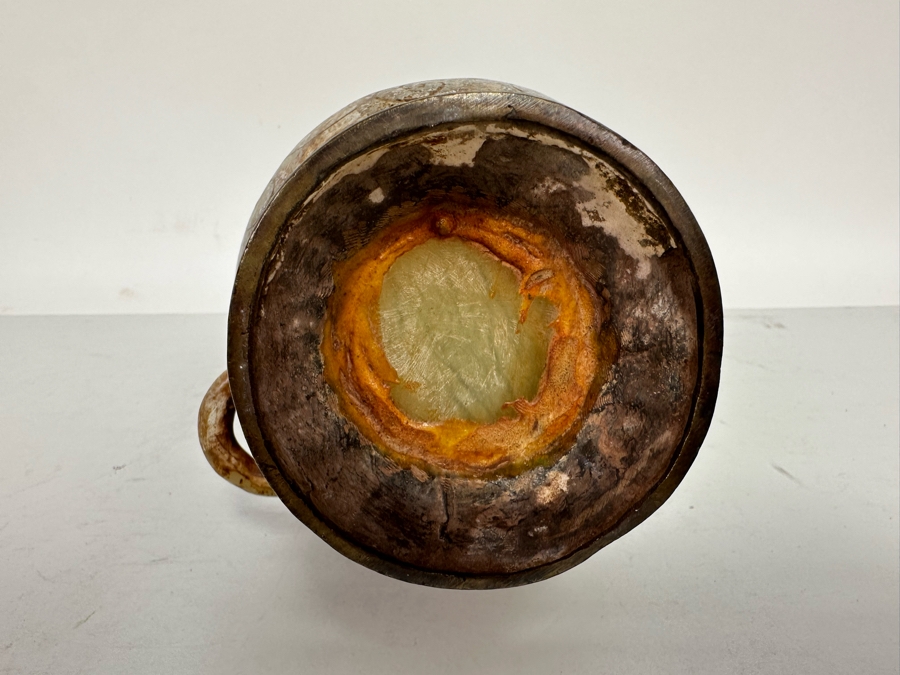 Vintage Chinese Signed Carved Stone And Metal Dragon Handle Vase 11.5H [Photo 14]