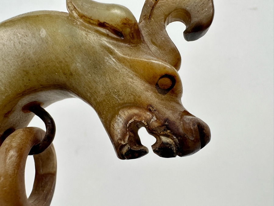 Vintage Chinese Signed Carved Stone And Metal Dragon Handle Vase 11.5H [Photo 7]