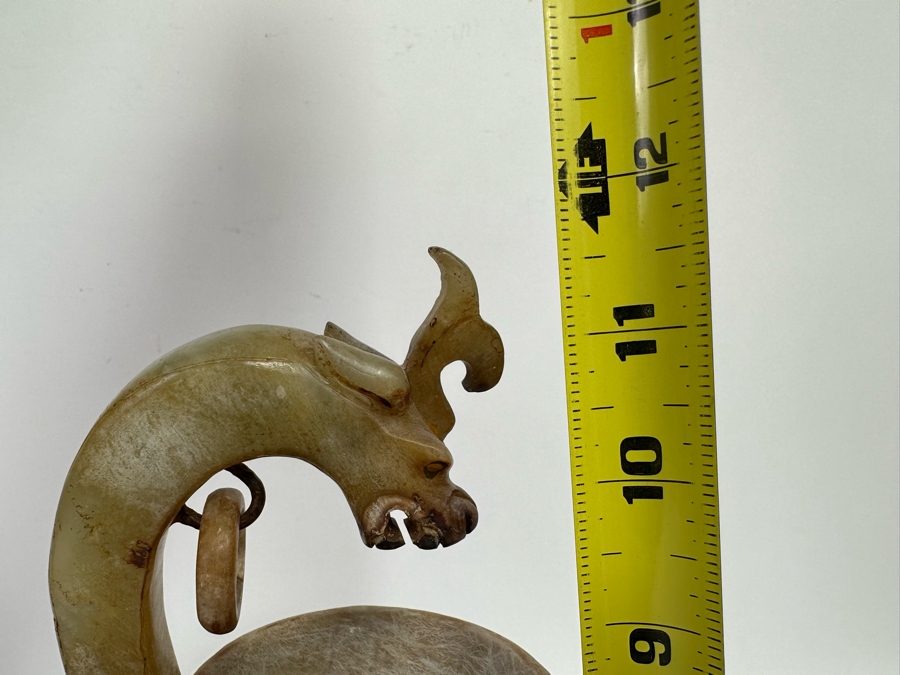 Vintage Chinese Signed Carved Stone And Metal Dragon Handle Vase 11.5H [Photo 15]