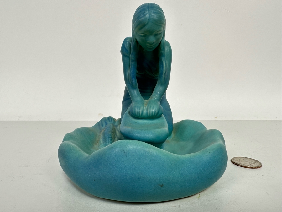 Vintage Van Briggle Arts & Crafts Art Pottery Native American Girl Grinding Corn Figurine 6W X 5D X 5H [Photo 4]