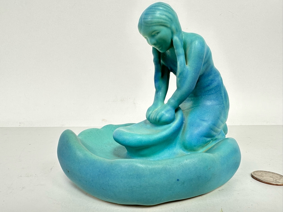 Vintage Van Briggle Arts & Crafts Art Pottery Native American Girl Grinding Corn Figurine 6W X 5D X 5H [Photo 2]