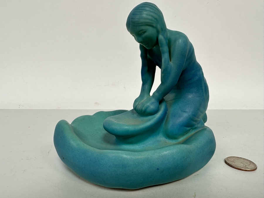 Vintage Van Briggle Arts & Crafts Art Pottery Native American Girl Grinding Corn Figurine 6W X 5D X 5H [Photo 3]
