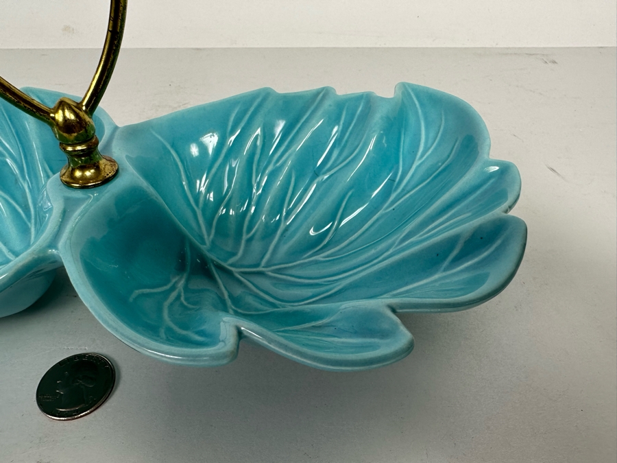 Sylvan's Pasadena California USA Pottery Divided Leaf Dish With Handle 32 11.5W X 6D X 4H [Photo 5]
