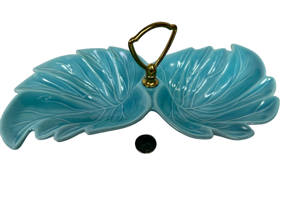Sylvan's Pasadena California USA Pottery Divided Leaf Dish With Handle 32 11.5W X 6D X 4H [Photo 1]