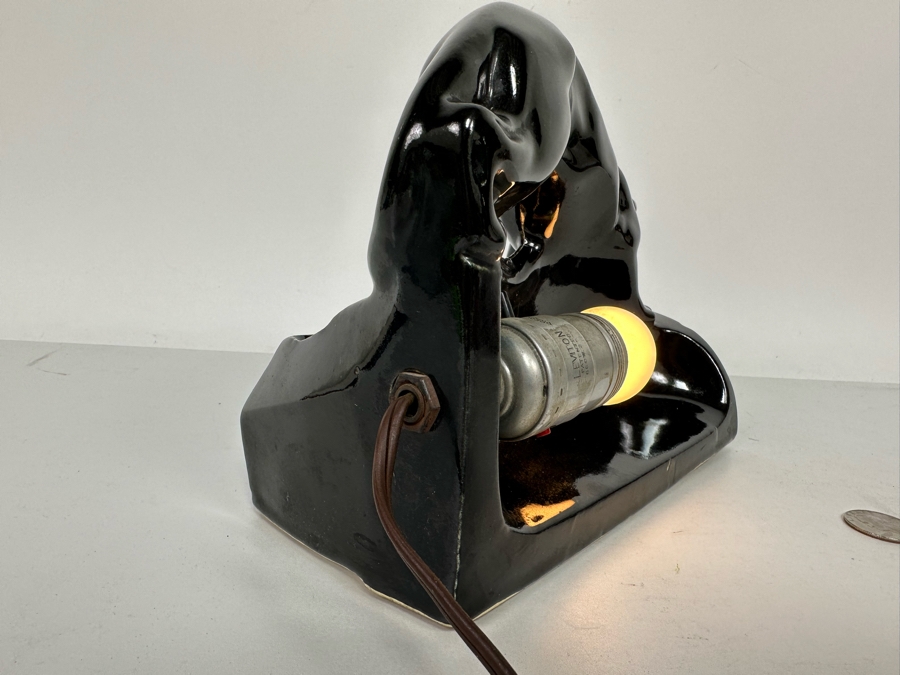 Vintage Mid-Century Modern Black Ceramic Panther Planter Lamp 8W X 4D X 6.5H [Photo 9]