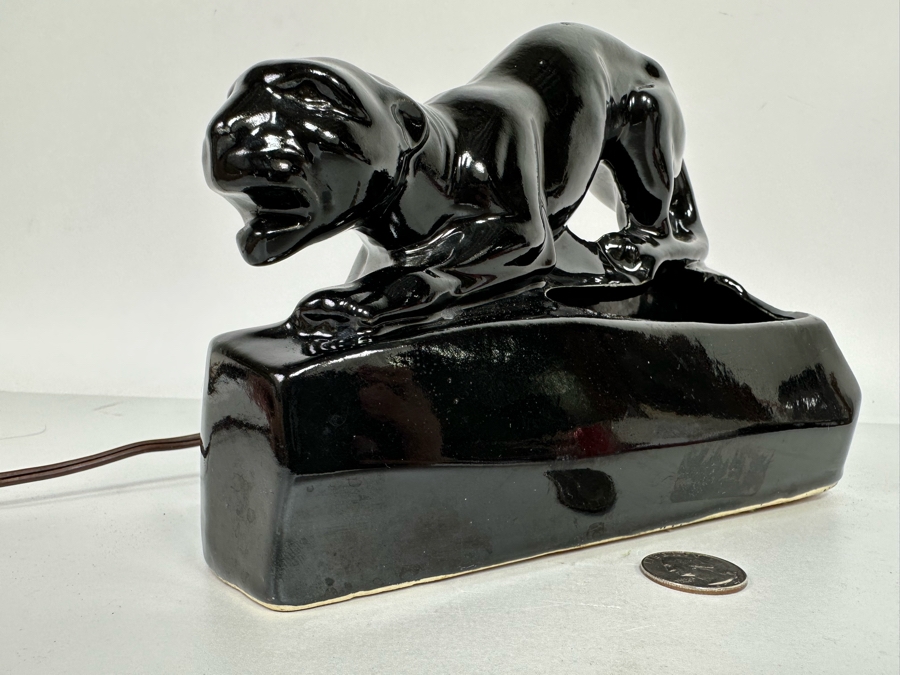 Vintage Mid-Century Modern Black Ceramic Panther Planter Lamp 8W X 4D X 6.5H [Photo 11]