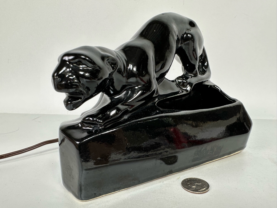 Vintage Mid-Century Modern Black Ceramic Panther Planter Lamp 8W X 4D X 6.5H [Photo 12]