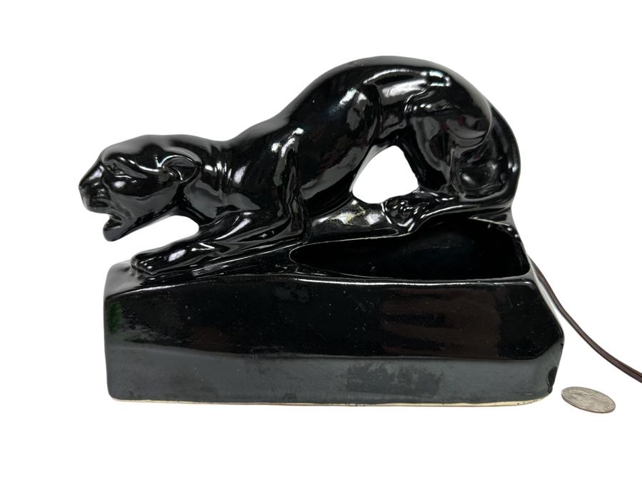 Vintage Mid-Century Modern Black Ceramic Panther Planter Lamp 8W X 4D X 6.5H [Photo 2]