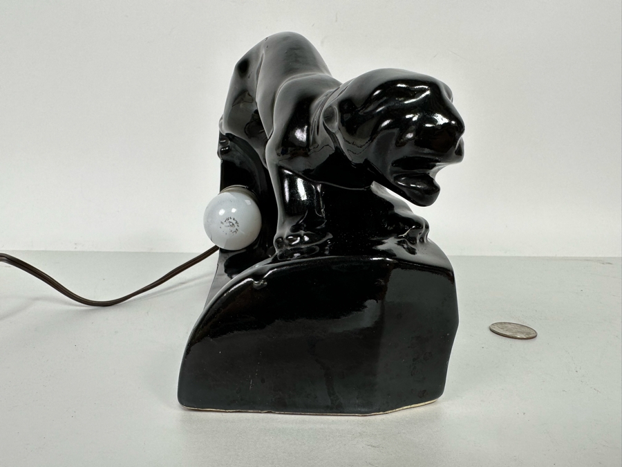Vintage Mid-Century Modern Black Ceramic Panther Planter Lamp 8W X 4D X 6.5H [Photo 10]