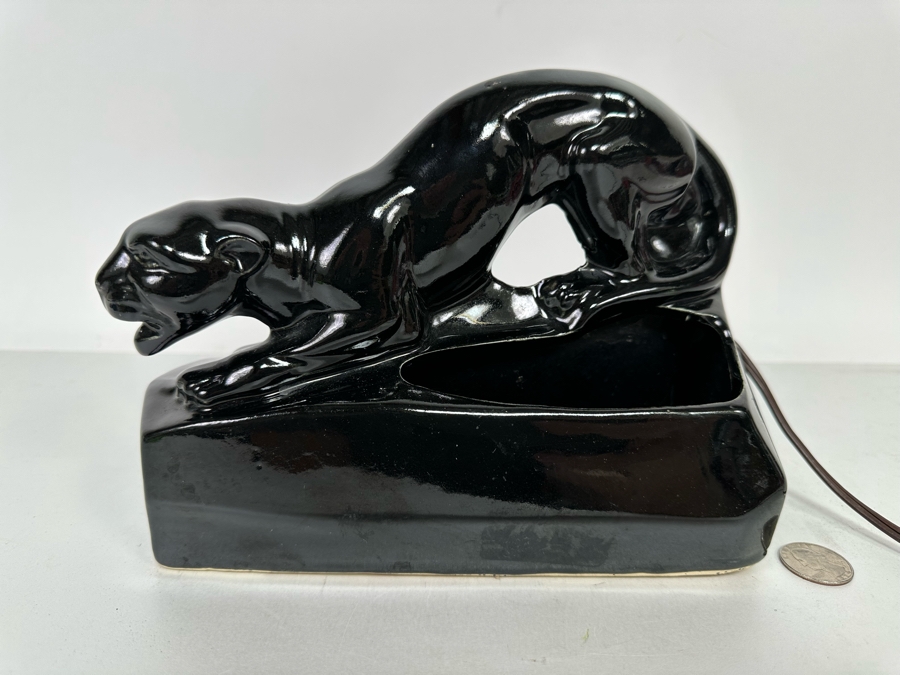 Vintage Mid-Century Modern Black Ceramic Panther Planter Lamp 8W X 4D X 6.5H [Photo 4]