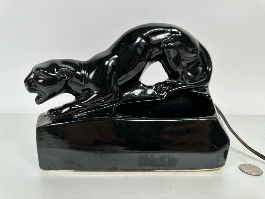 Vintage Mid-Century Modern Black Ceramic Panther Planter Lamp 8W X 4D X 6.5H [Photo 3]