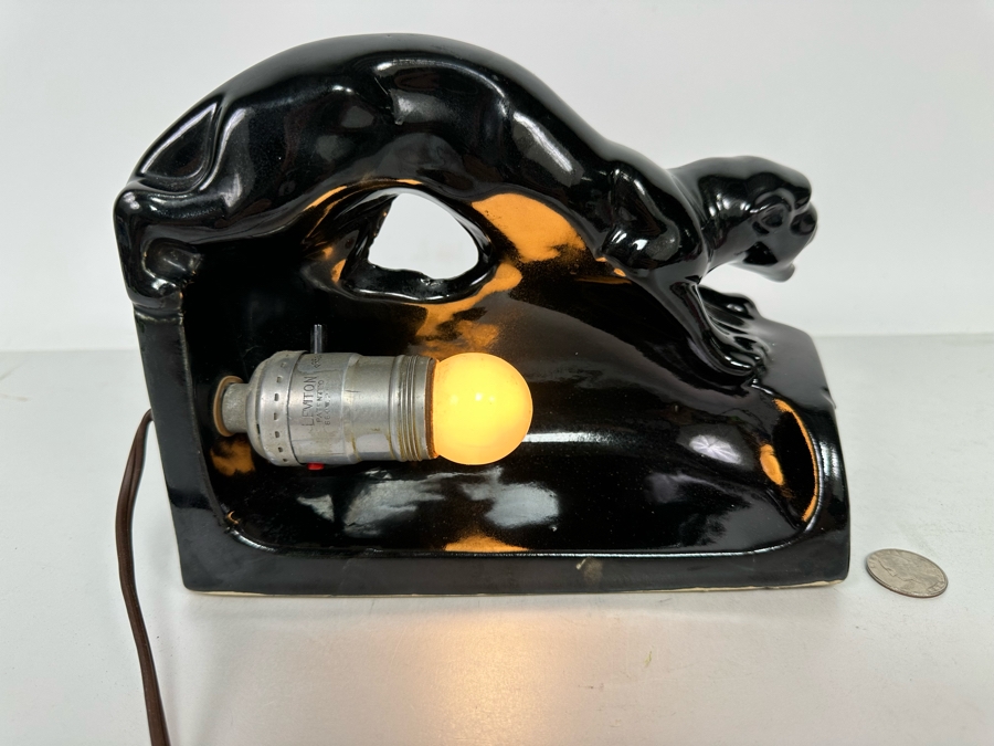 Vintage Mid-Century Modern Black Ceramic Panther Planter Lamp 8W X 4D X 6.5H [Photo 8]