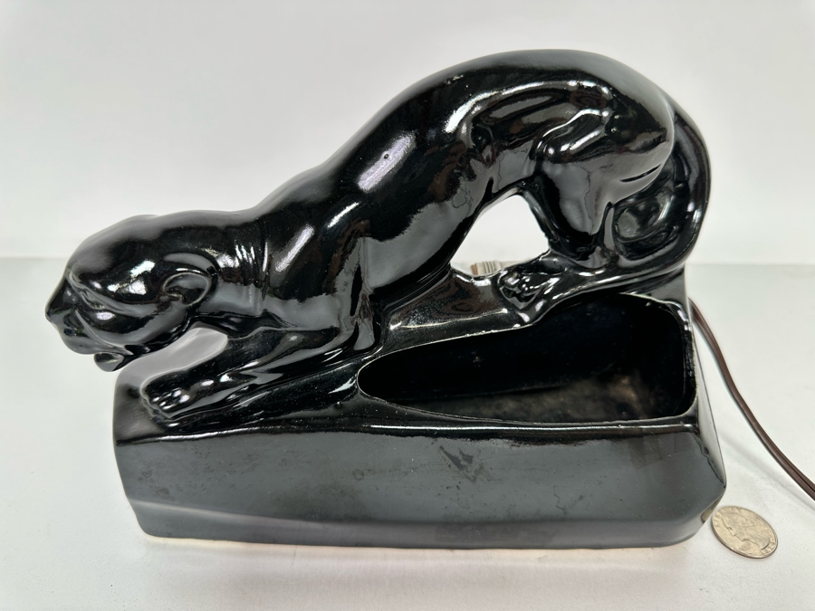 Vintage Mid-Century Modern Black Ceramic Panther Planter Lamp 8W X 4D X 6.5H [Photo 6]