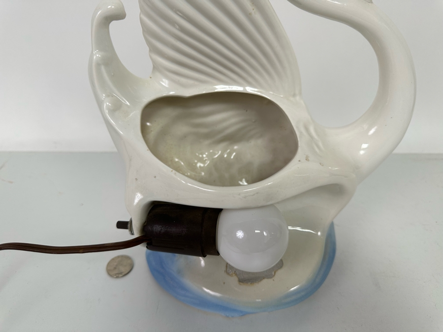 Vintage 1950s Maddux Of California Ceramic White Swan Planter And Lamp 9W X 5D X 12H [Photo 8]