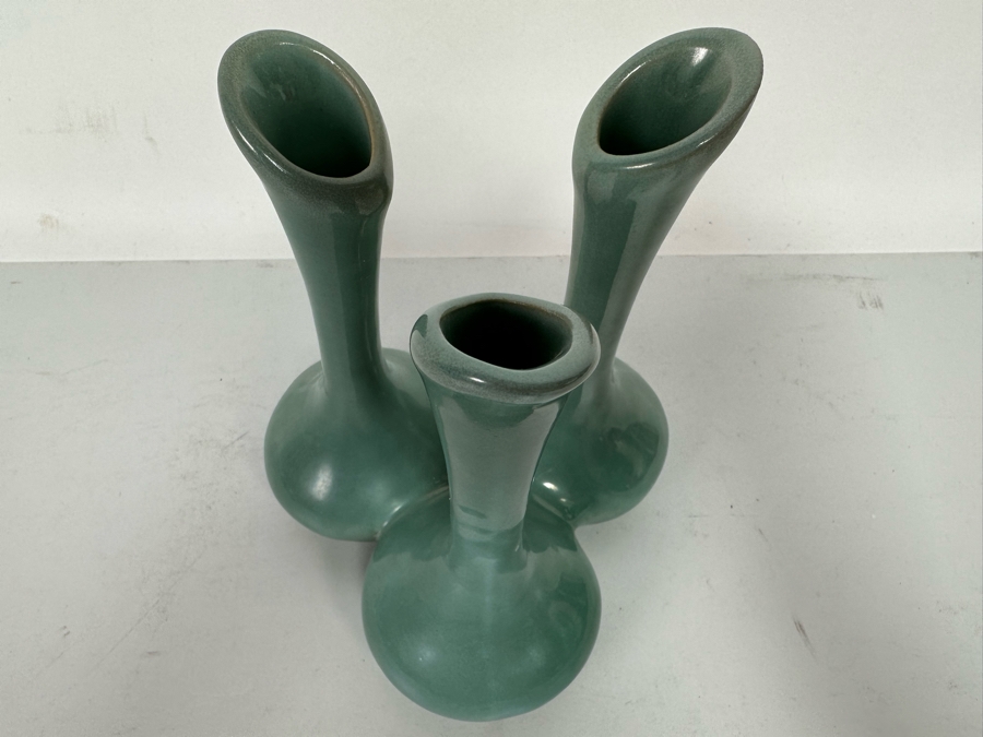 Vintage Van Briggle Art Pottery Triple Bud Vase Colorado Springs, CO 7H [Photo 6]