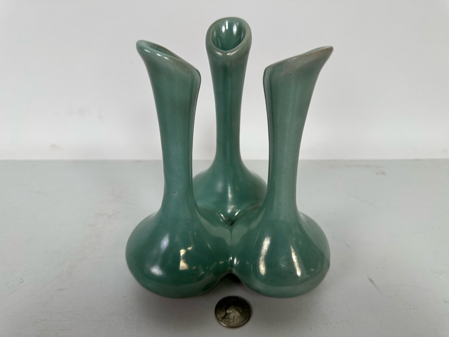 Vintage Van Briggle Art Pottery Triple Bud Vase Colorado Springs, CO 7H [Photo 7]