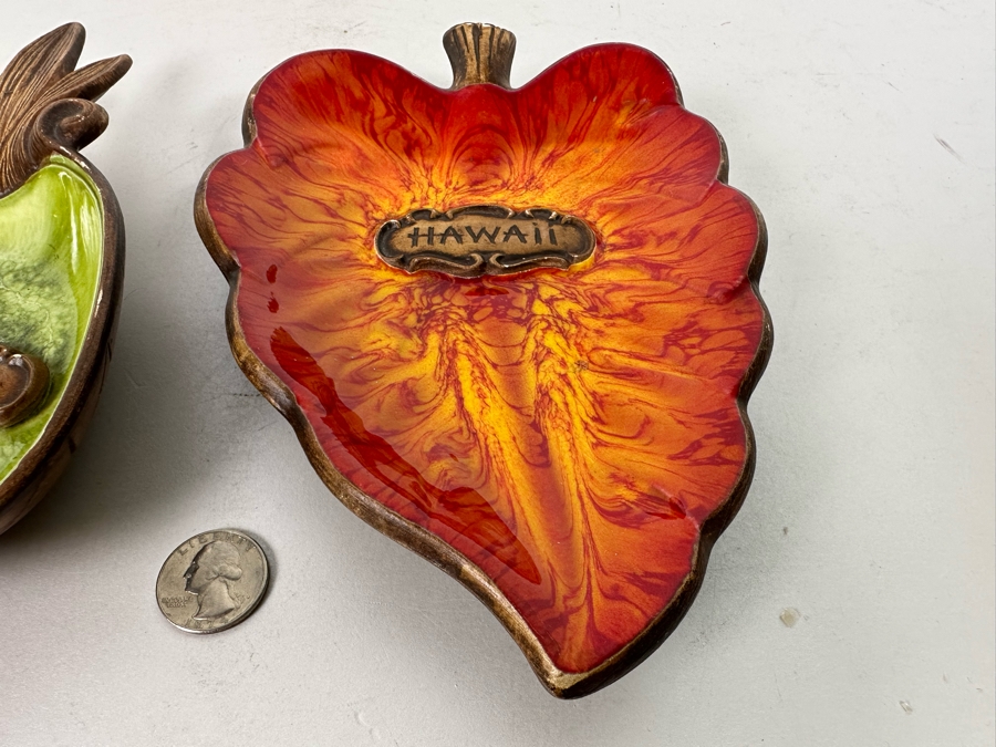 Pair Of Vintage Mid-Century Treasure Craft Hawaii Themed Trinket Dishes 8H [Photo 5]