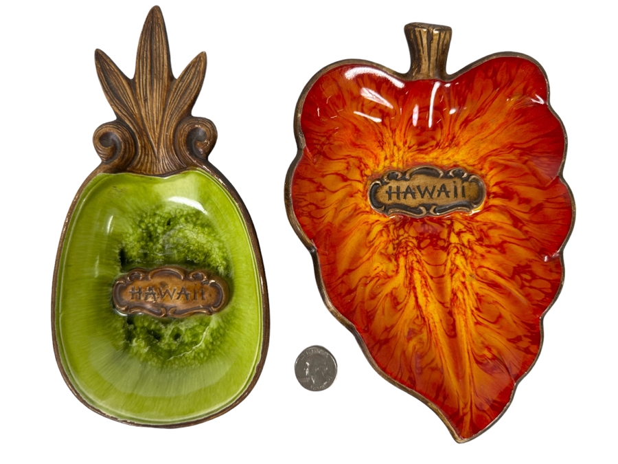 Pair Of Vintage Mid-Century Treasure Craft Hawaii Themed Trinket Dishes 8H [Photo 1]