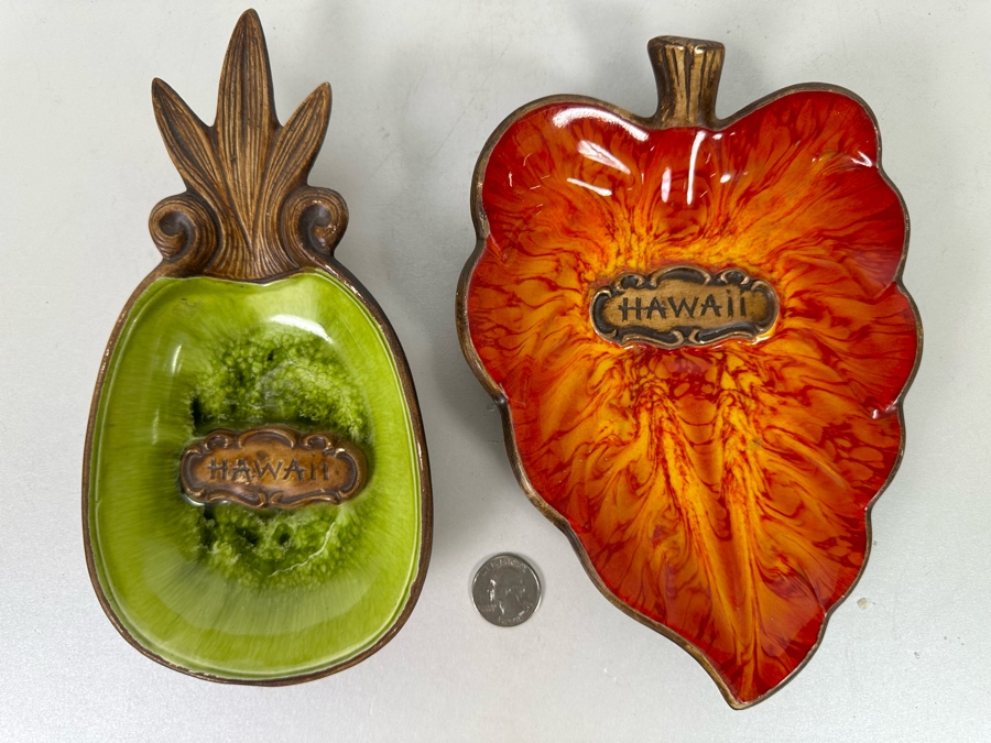 Pair Of Vintage Mid-Century Treasure Craft Hawaii Themed Trinket Dishes 8H [Photo 2]
