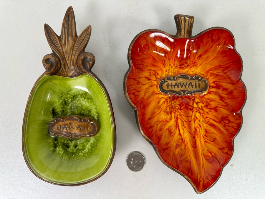 Pair Of Vintage Mid-Century Treasure Craft Hawaii Themed Trinket Dishes 8H [Photo 3]