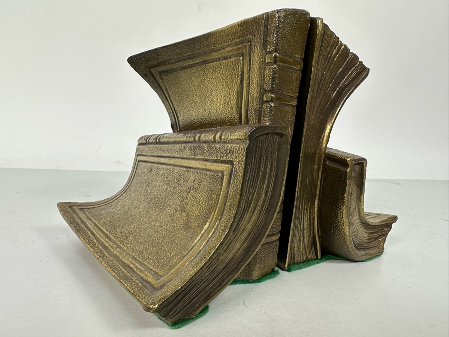Pair Of Brass Book Themed Bookends 7W X 5D X 5H [Photo 2]